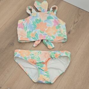 Kids Floral Tie-Back Two-Piece Swimsuit - Pastel Multi
